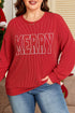 Twist Ribbed Merry Letter Graphic Corded Long Sleeve Top