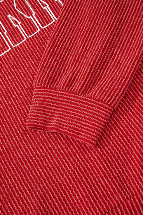 Twist Ribbed Merry Letter Graphic Corded Long Sleeve Top