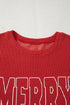 Twist Ribbed Merry Letter Graphic Corded Long Sleeve Top