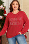 Twist Ribbed Merry Letter Graphic Corded Long Sleeve Top