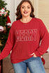 Twist Ribbed Merry Letter Graphic Corded Long Sleeve Top