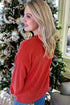 Twist Ribbed Merry Letter Graphic Corded Long Sleeve Top