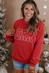 Twist Ribbed Merry Letter Graphic Corded Long Sleeve Top