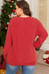Twist Ribbed Merry Letter Graphic Corded Long Sleeve Top