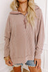 Twist Ribbed Zip Collar Drop Shoulder Long Sleeve Top