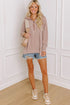 Twist Ribbed Zip Collar Drop Shoulder Long Sleeve Top