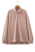 Twist Ribbed Zip Collar Drop Shoulder Long Sleeve Top