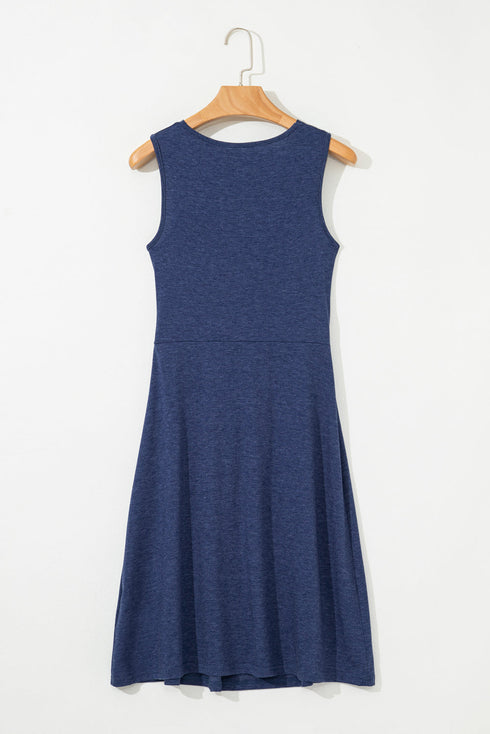 Twisted Bust V Neck Sleeveless A Line Mini Dress