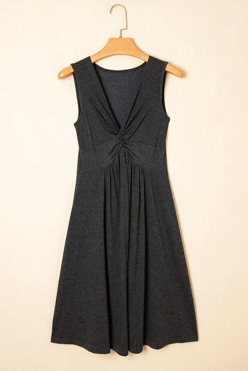 Twisted Bust V Neck Sleeveless A Line Mini Dress