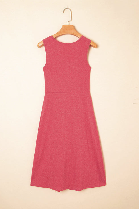 Twisted Bust V Neck Sleeveless A Line Mini Dress