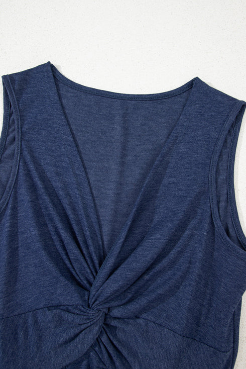 Twisted Bust V Neck Sleeveless A Line Mini Dress