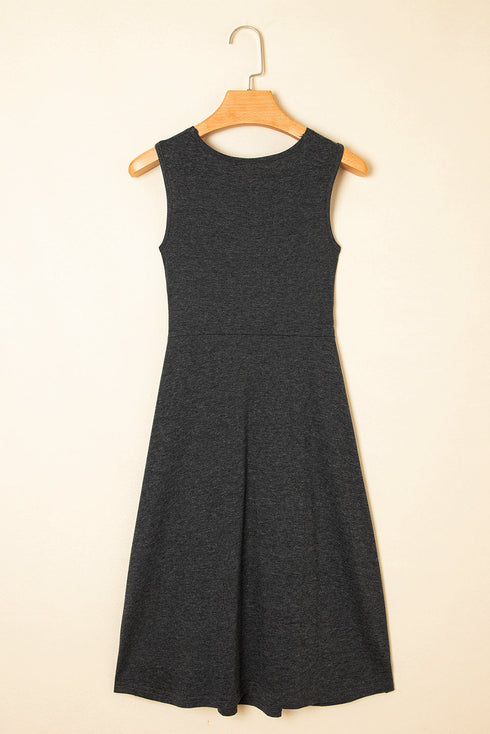 Twisted Bust V Neck Sleeveless A Line Mini Dress
