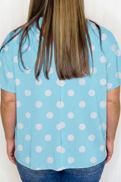 Twisted Corded Rib Polka Dot Print T Shirt