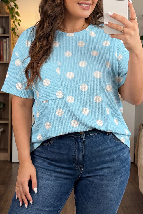Twisted Corded Rib Polka Dot Print T Shirt