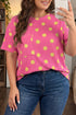 Twisted Corded Rib Polka Dot Print T Shirt