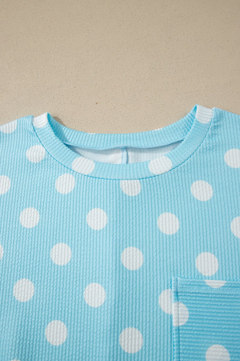 Twisted Corded Rib Polka Dot Print T Shirt