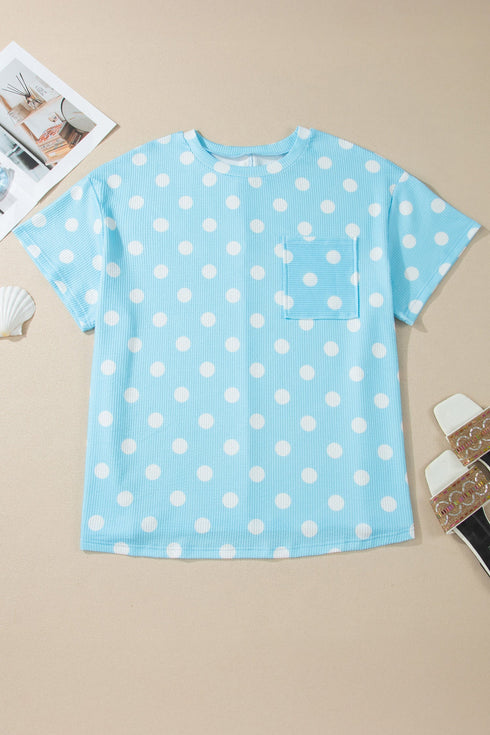 Twisted Corded Rib Polka Dot Print T Shirt
