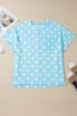 Twisted Corded Rib Polka Dot Print T Shirt