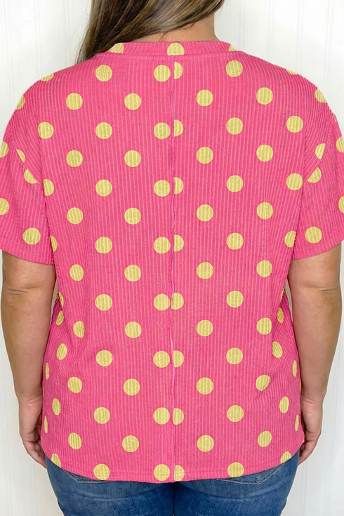 Twisted Corded Rib Polka Dot Print T Shirt