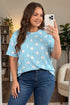 Twisted Corded Rib Polka Dot Print T Shirt