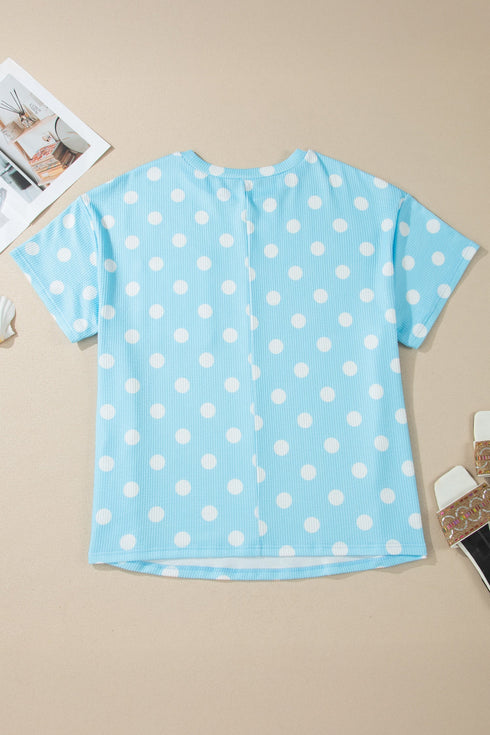 Twisted Corded Rib Polka Dot Print T Shirt