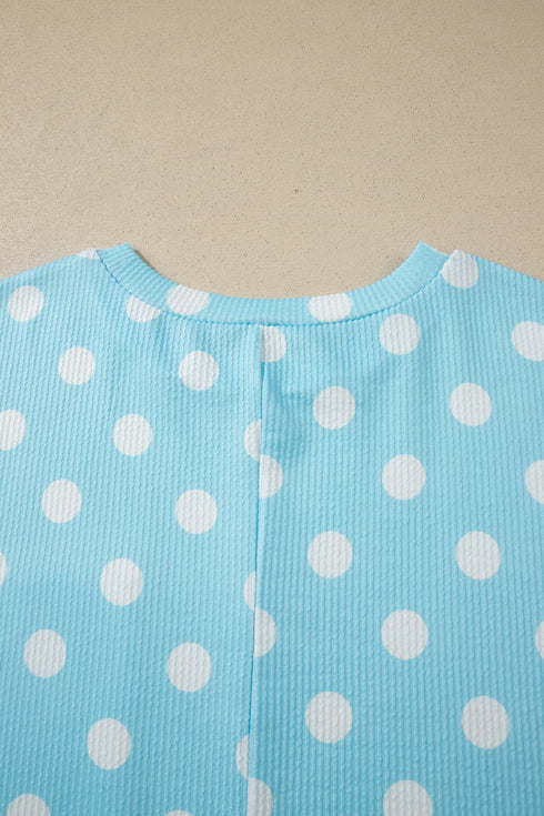 Twisted Corded Rib Polka Dot Print T Shirt