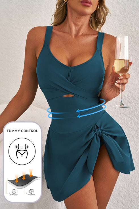 Twisted Front Keyhole Detail Side Tie Swim Dress