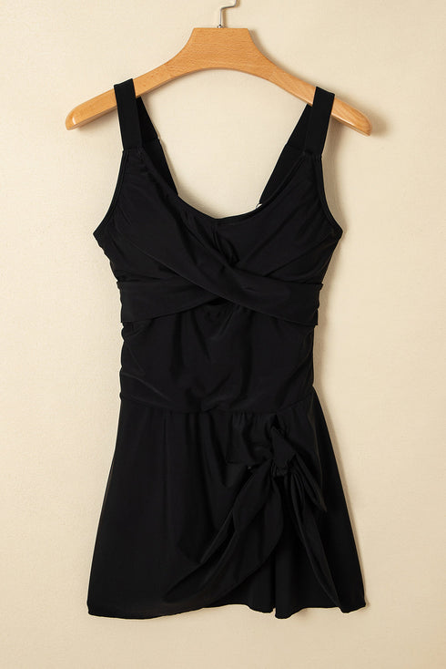 Twisted Front Keyhole Detail Side Tie Swim Dress