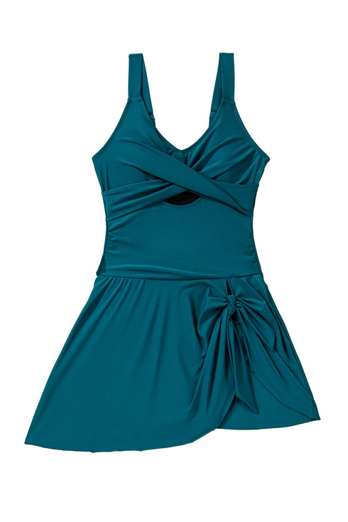 Twisted Front Keyhole Detail Side Tie Swim Dress