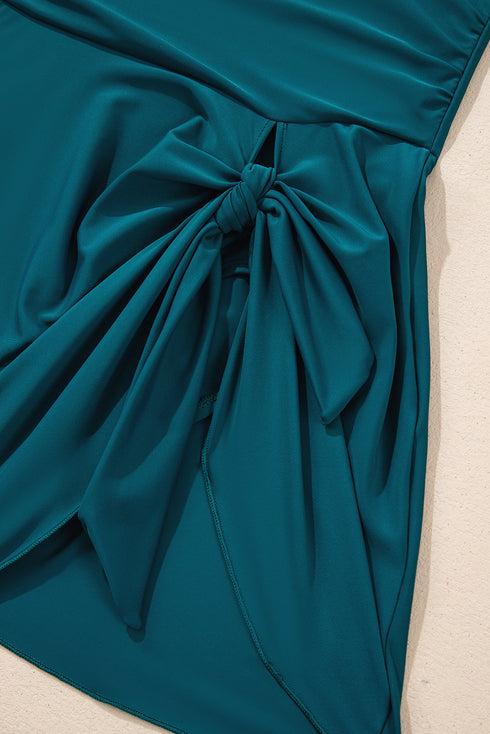 Twisted Front Keyhole Detail Side Tie Swim Dress
