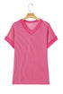 Twisted Front V Neck Ribbed Knit Short Sleeve Tee