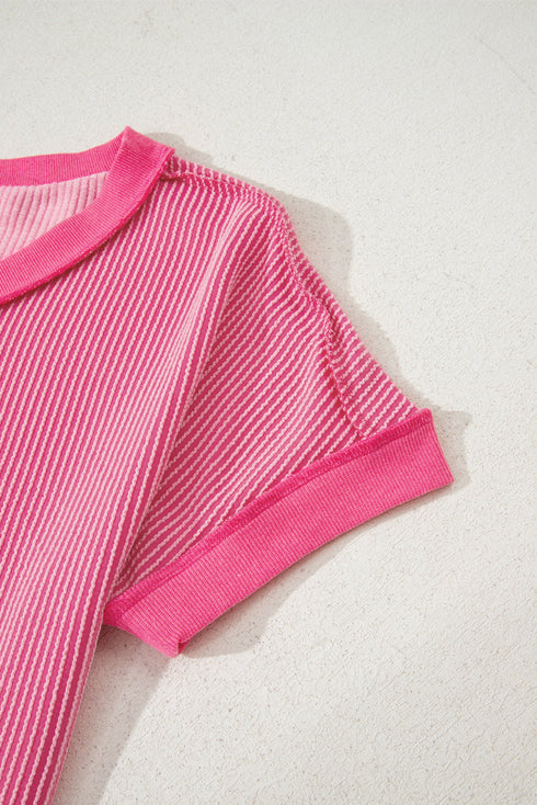 Twisted Front V Neck Ribbed Knit Short Sleeve Tee