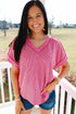Twisted Front V Neck Ribbed Knit Short Sleeve Tee