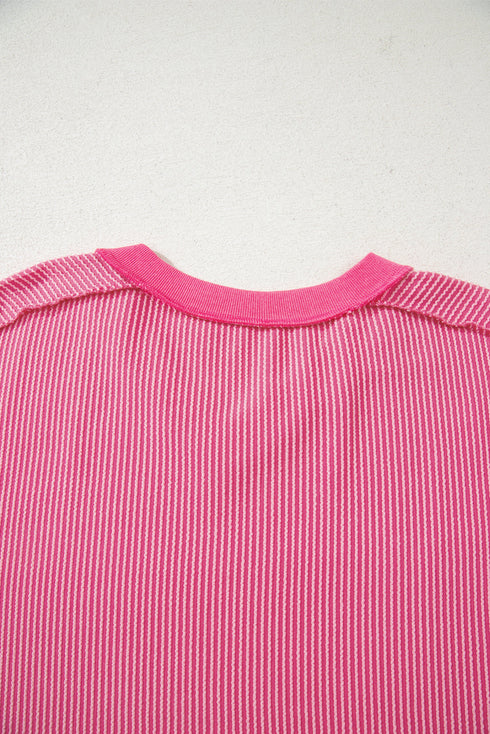 Twisted Front V Neck Ribbed Knit Short Sleeve Tee