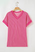 Twisted Front V Neck Ribbed Knit Short Sleeve Tee