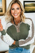 Twisted Neck Ribbed Leopard Print Lace Patchwork Top