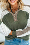 Twisted Neck Ribbed Leopard Print Lace Patchwork Top