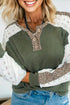 Twisted Neck Ribbed Leopard Print Lace Patchwork Top