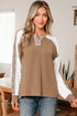 Twisted Neck Ribbed Leopard Print Lace Patchwork Top