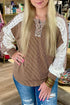 Twisted Neck Ribbed Leopard Print Lace Patchwork Top