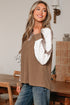 Twisted Neck Ribbed Leopard Print Lace Patchwork Top