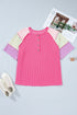Twisted Rib Corded Patchwork Short Sleeve Henley Top