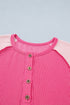 Twisted Rib Corded Patchwork Short Sleeve Henley Top