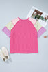 Twisted Rib Corded Patchwork Short Sleeve Henley Top