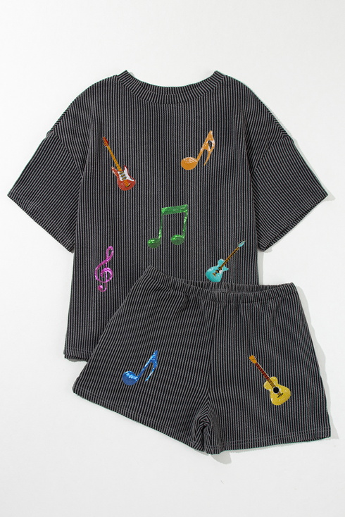 Twisted Rib Corded Texture Guitar Music Note Graphic Set