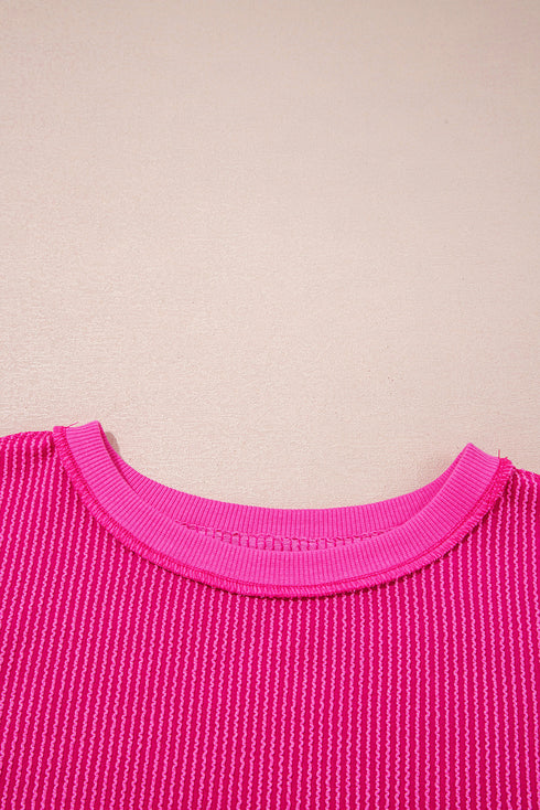 Twisted Rib Knit Asymmetrical Hem Drop Shoulder Pullover Top