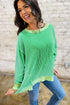 Twisted Rib Knit Asymmetrical Hem Drop Shoulder Pullover Top