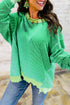 Twisted Rib Knit Asymmetrical Hem Drop Shoulder Pullover Top