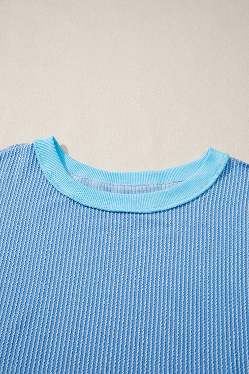 Twisted Rib Knit Asymmetrical Hem Drop Shoulder Pullover Top