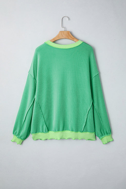 Twisted Rib Knit Asymmetrical Hem Drop Shoulder Pullover Top